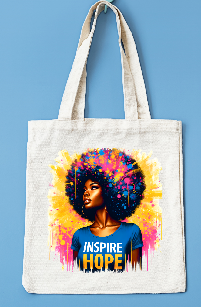 Afrocentric Tote Bag – Inspire Hope Canvas Bag | Black Girl Art, Motivational Tote, Gift for Women