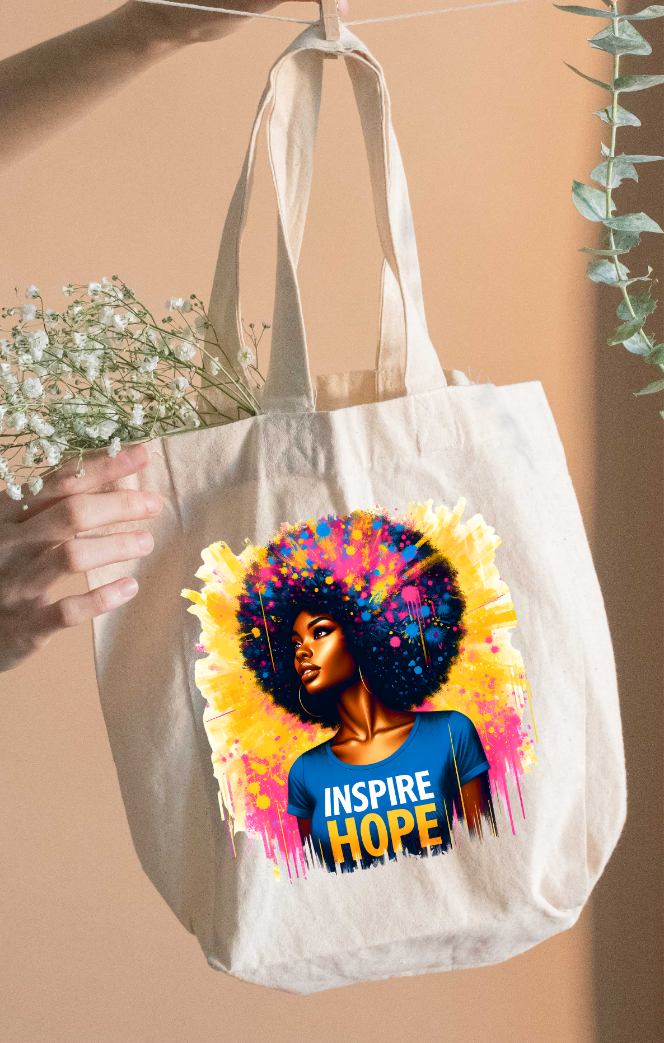 Afrocentric Tote Bag – Inspire Hope Canvas Bag | Black Girl Art, Motivational Tote, Gift for Women