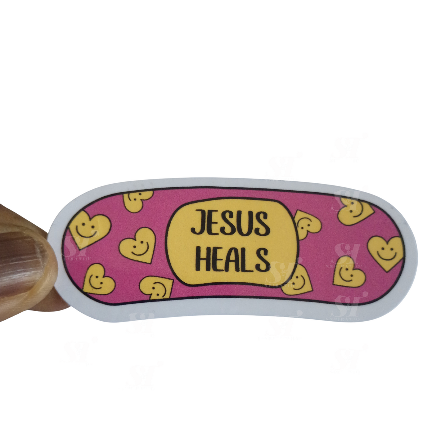 Jesus Heals Sticker – 3 Inch Christian Bandage Vinyl Decal in Pink, Red, and Blue