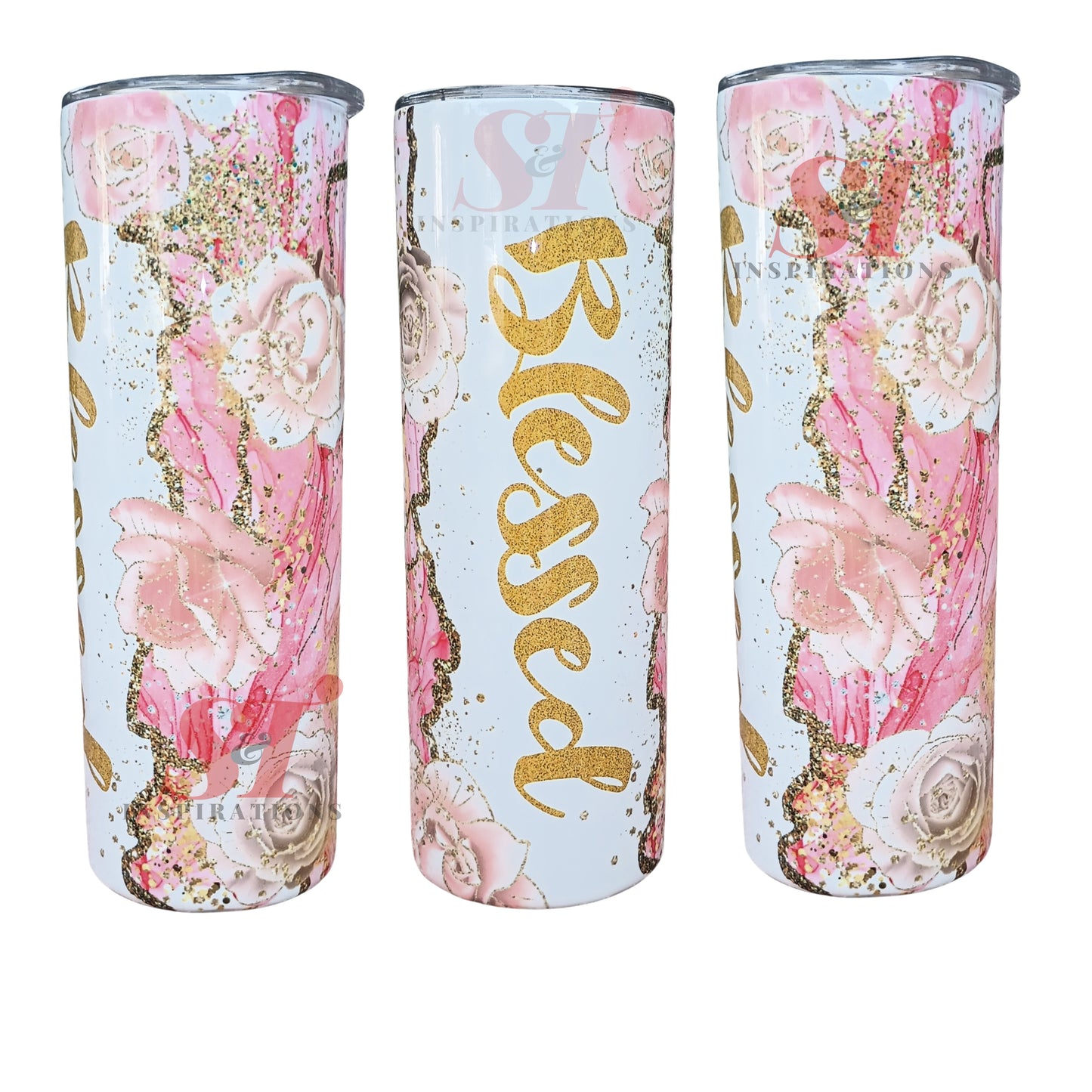 Personalized Pink Rose Tumbler