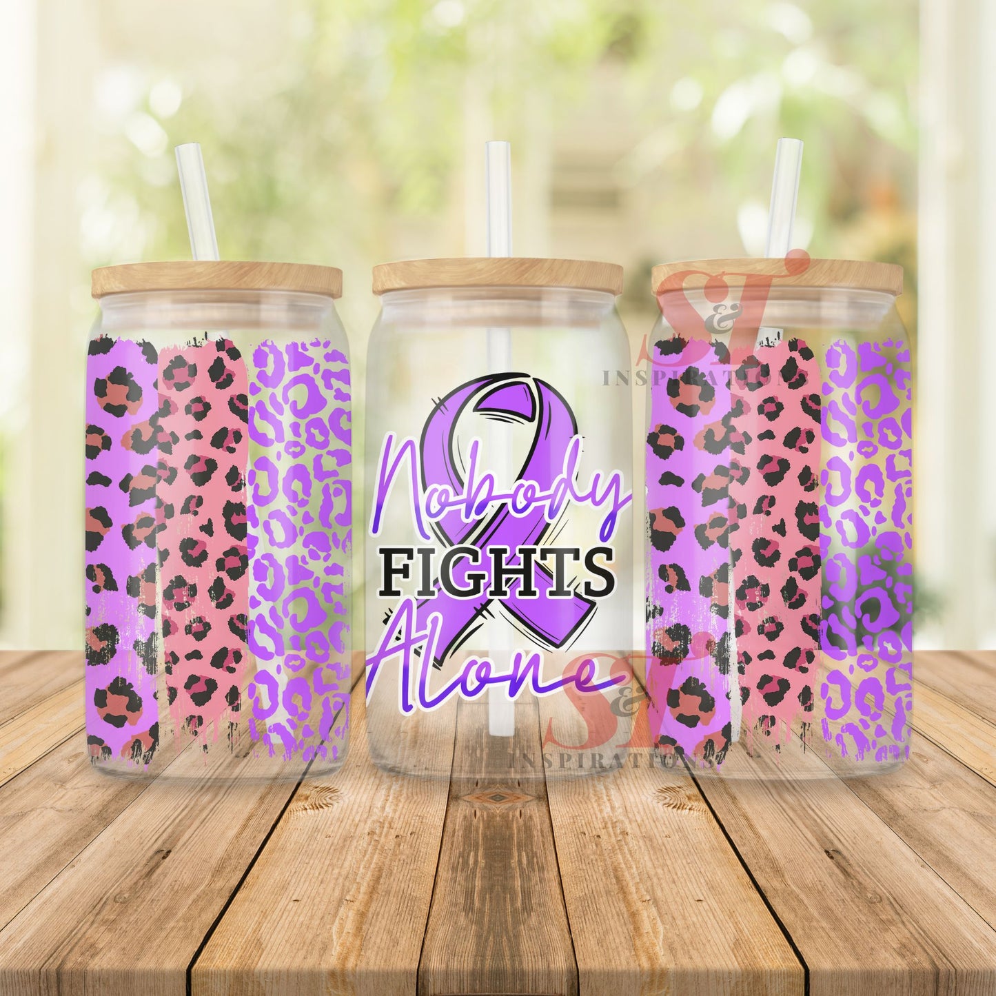 Nobody Fights Alone 16 oz Glass Tumbler – Domestic Violence Awareness Gift | Frosted or Clear with Bamboo Lid & straw
