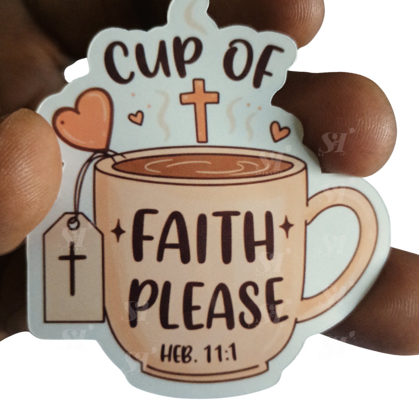 Cup of Faith Please Sticker – Cozy Christian Coffee Mug Decal, Faith Over Caffeine Encouragement
