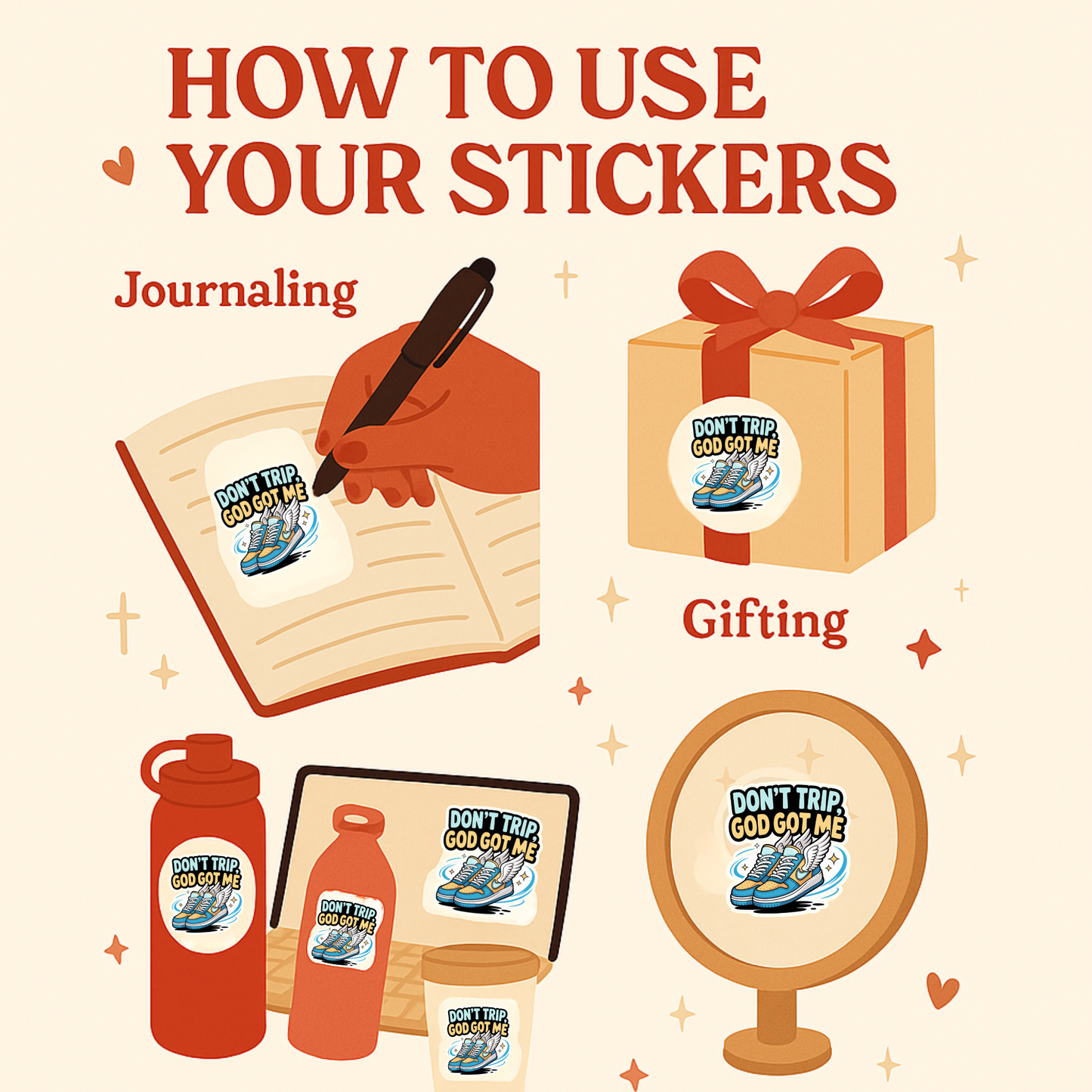 Don't Trip God Got Me Sticker – Winged Sneaker Christian Sticker, Faith-Based Vinyl Decal