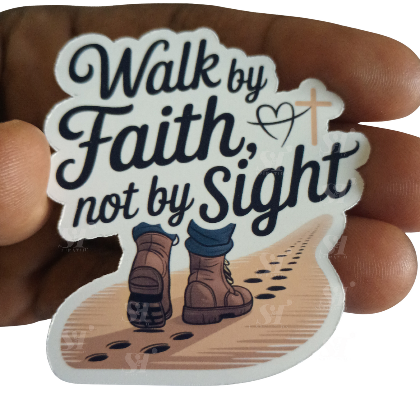 Walk by Faith Not by Sight Sticker – Encouraging Christian Vinyl with Footprints or Cross