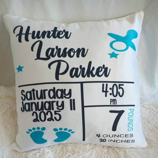 Personalized Baby Birth Stat Pillow Cover – Custom Keepsake Gift