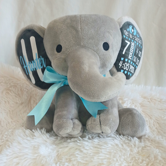 Personalized Birth Announcement Elephant Birth Announcement Baby Keepsake Stuffed Animal Gift