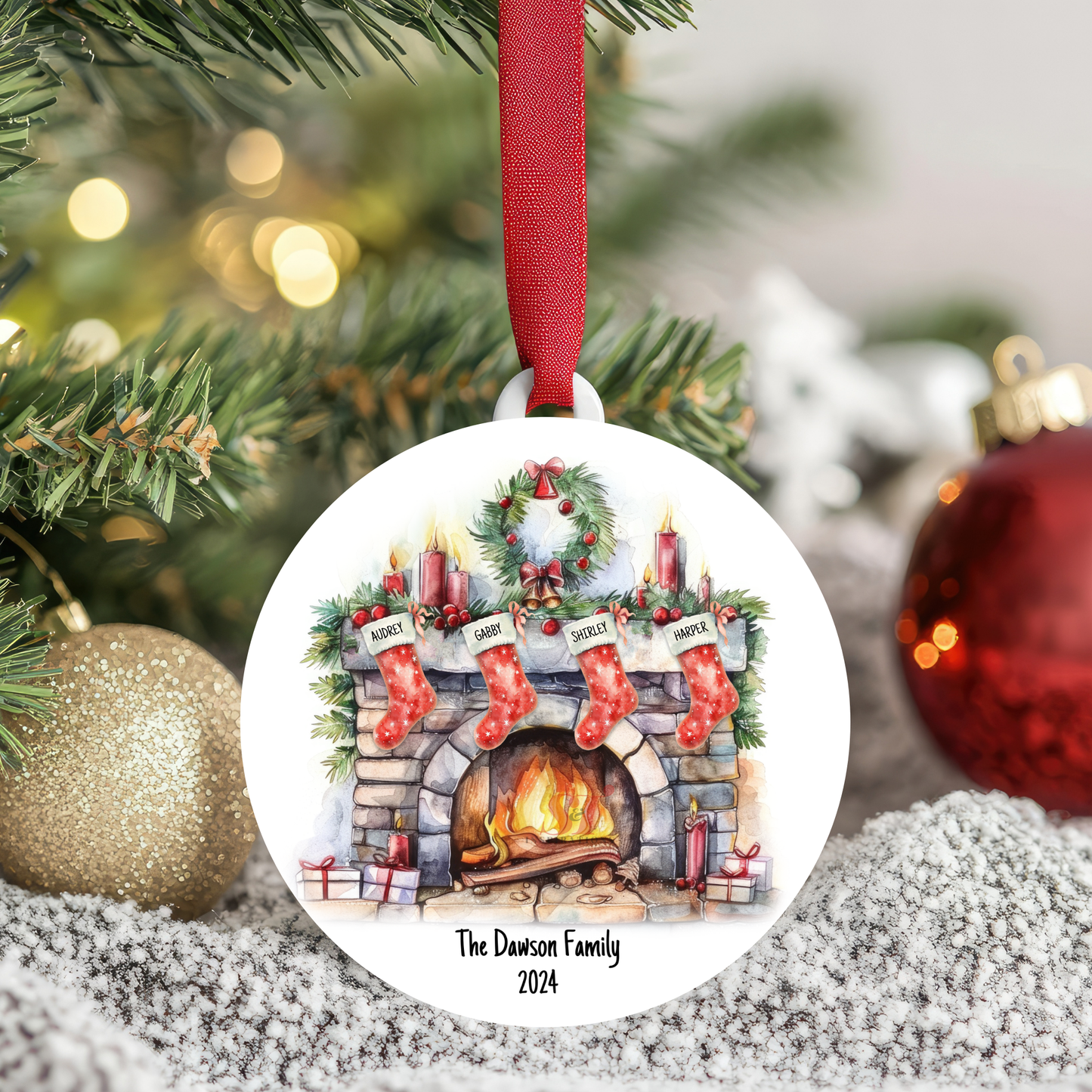 Custom Family Christmas Fireplace Ornament - Buy 2 Get 1 Free!