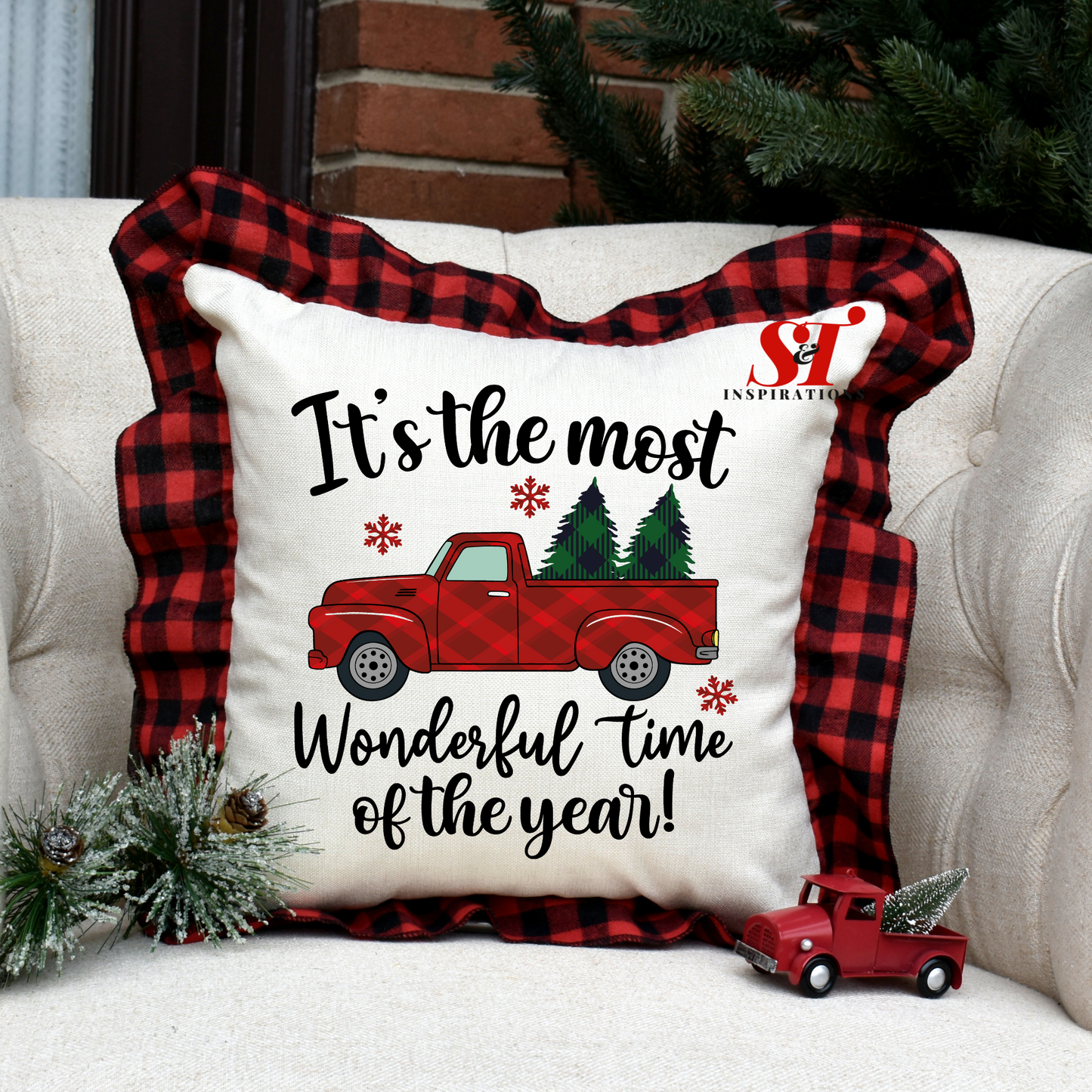 It’s the Most Wonderful Time of the Year Buffalo Plaid Ruffled Pillowcase (Insert Not Included)