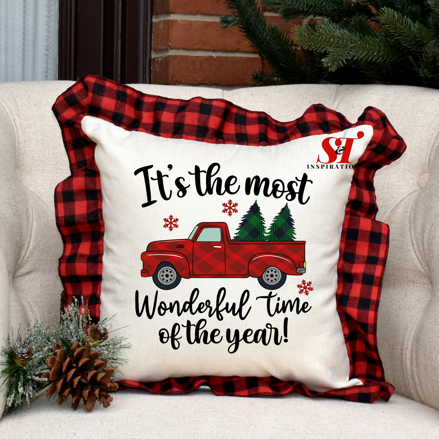 It’s the Most Wonderful Time of the Year Buffalo Plaid Ruffled Pillowcase (Insert Not Included)