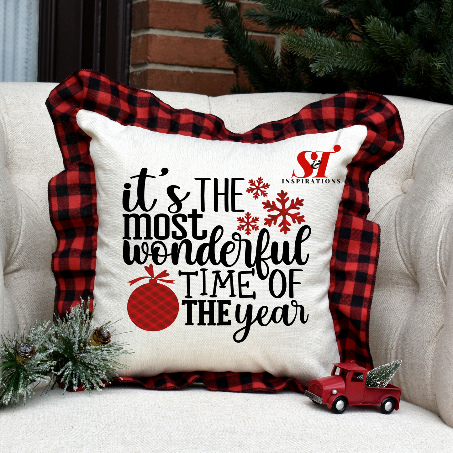 It’s the Most Wonderful Time of the Year Buffalo Plaid Ruffled Pillowcase (Insert Not Included)