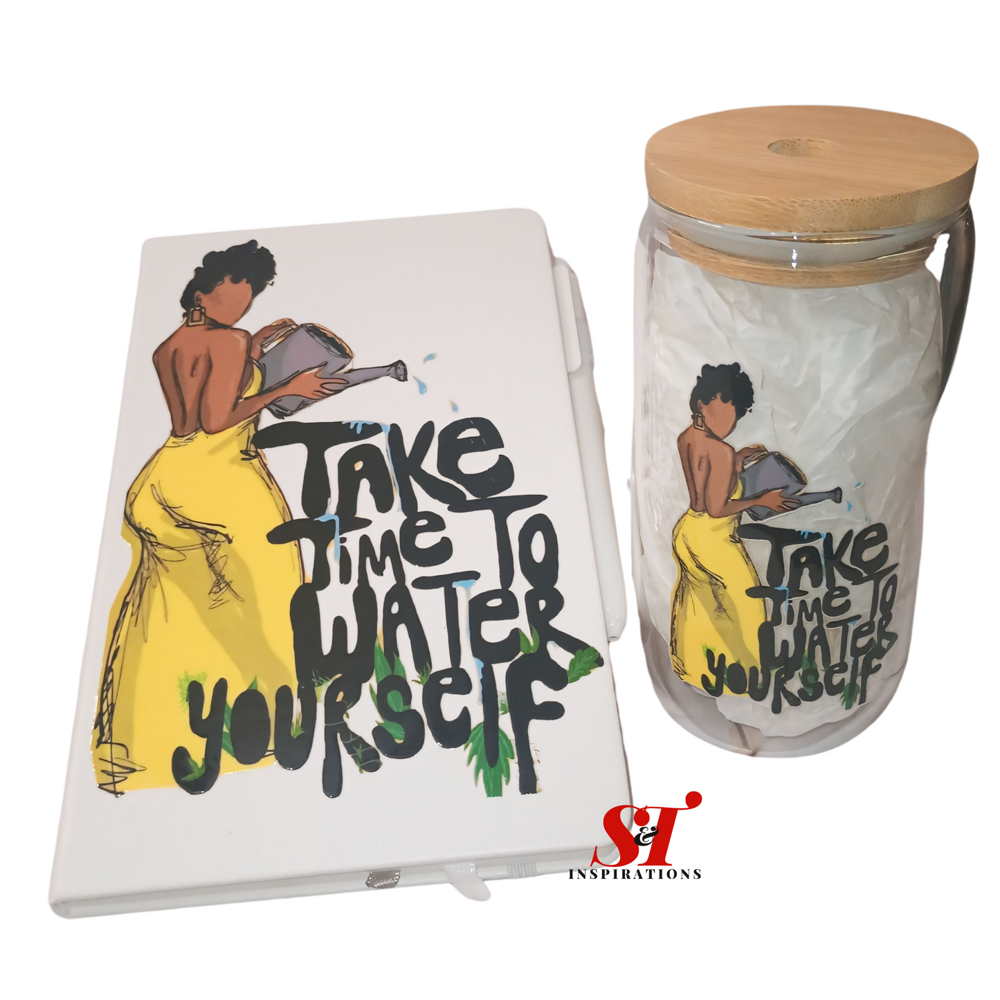 Take Time to Water Yourself Journal & Glass Jar Bundle