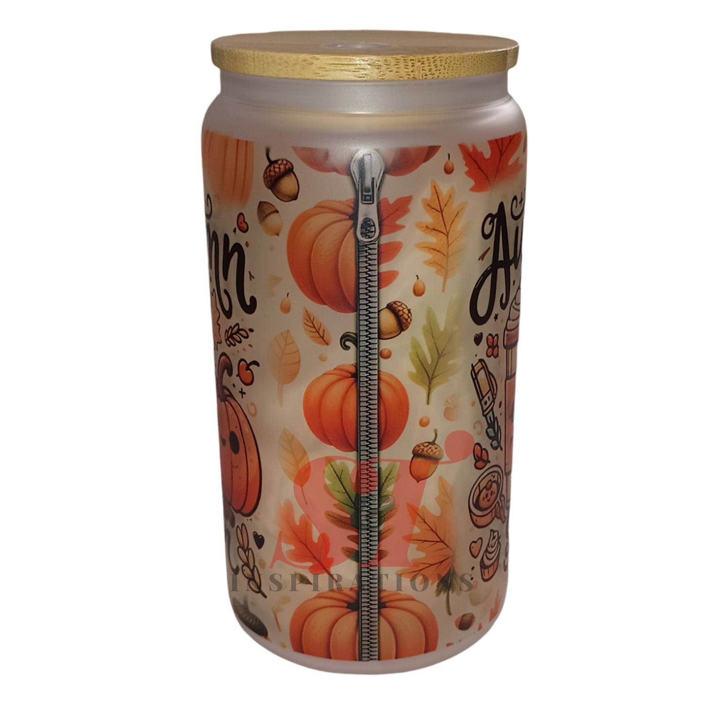 Autumn Season glass tumbler  with bamboo lid