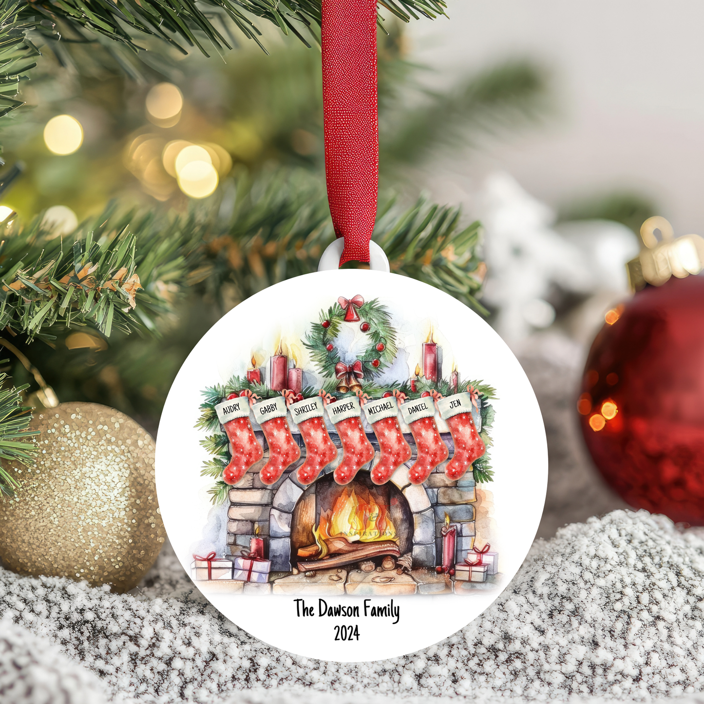 Custom Family Christmas Fireplace Ornament - Buy 2 Get 1 Free!