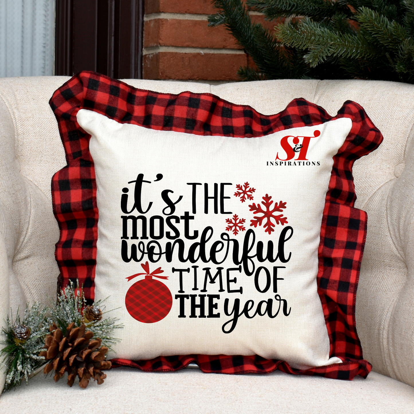 It’s the Most Wonderful Time of the Year Buffalo Plaid Ruffled Pillowcase (Insert Not Included)