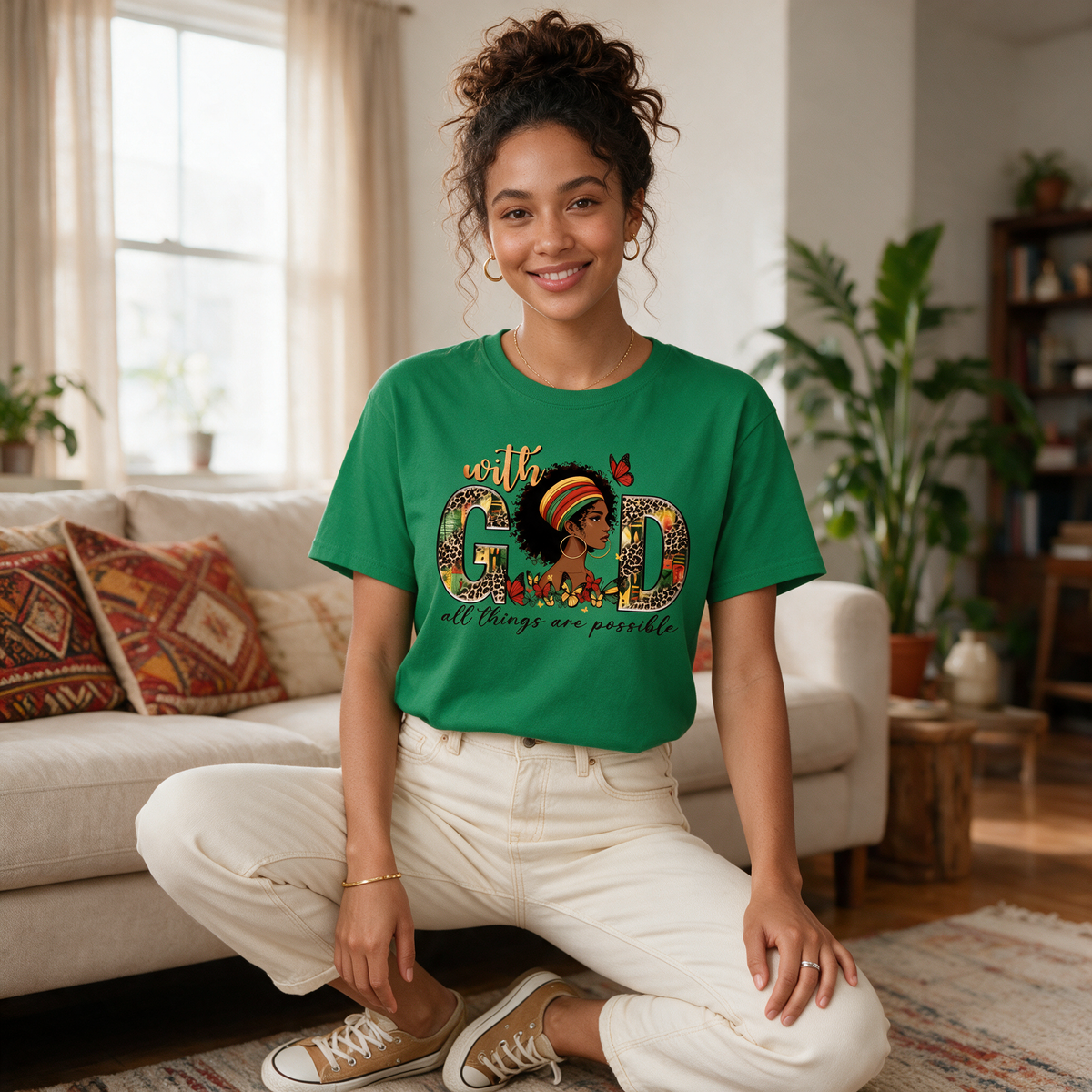 With God All Things Are Possible Shirt, Christian T-Shirt for Women, Matthew 19:26 Faith Tee, Inspirational Christian Gift