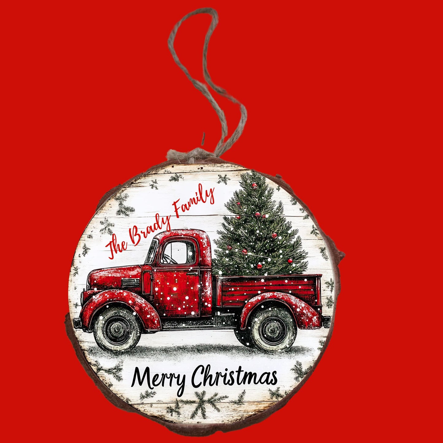 Personalized Red Vintage Truck Family Christmas Ornament