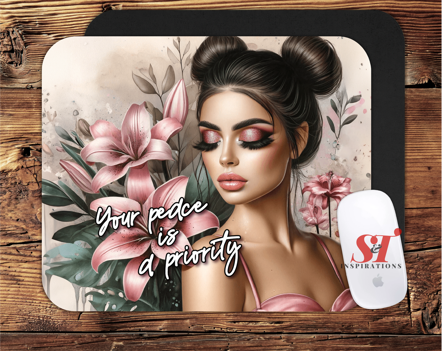 Affirmation Mouse Pad for Women – “Your Peace is a Priority” Floral Desk Accessory | Inspirational Office Decor | Gift for Her