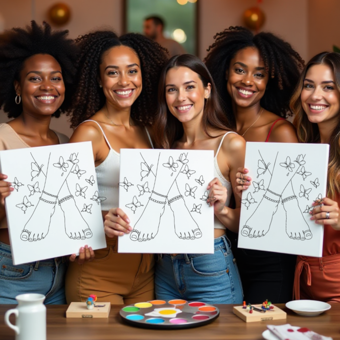 Butterfly Feet Canvas Paint Kit for Women – Girls Night Paint Party Kit – DIY Line Art Painting Set – Birthday, Ladies Night, Craft Party Activity