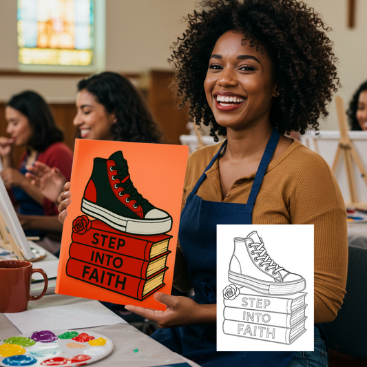Unshakeable Her: Step Into Faith Canvas Paint Kit – Sneaker on Books Line Art, DIY Christian Painting for Teens & Women