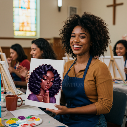 Unshakeable Her Praying Woman Curly Hair Canvas Paint Kit – DIY Christian Art for Women, Faith Wall Décor, Prayer Warrior Painting Activity