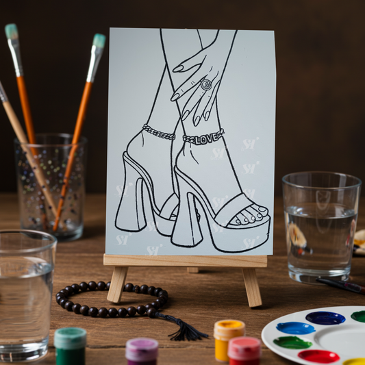 Unshakeable Her: Love Anklet Heels Canvas Paint Kit – Fashion Line Art for Women, DIY Christian Gift, Modern Wall Décor