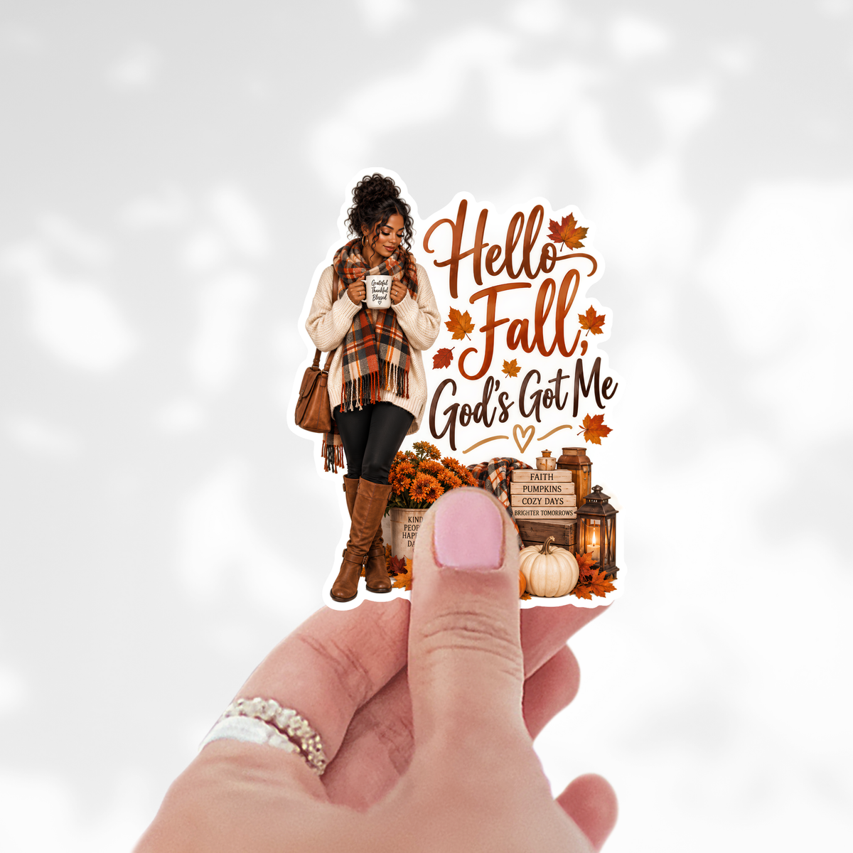 Hello Fall Gods Got Me Sticker | Cozy Christian Autumn Girl
