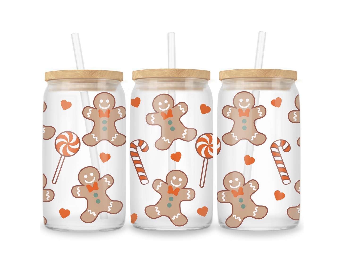 Festive Gingerbread Holiday Frosted Glass Can