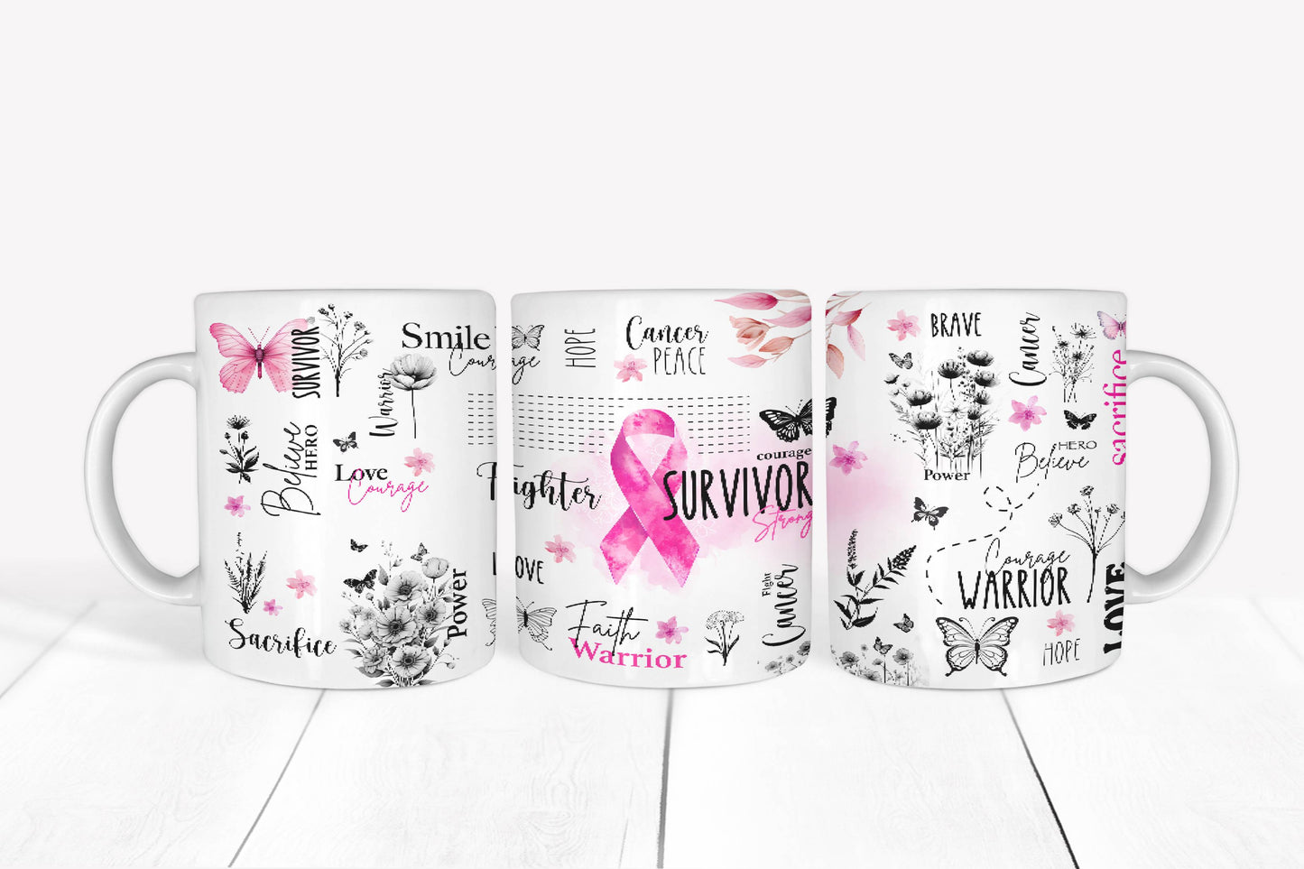 Breast Cancer Survivor Coffee Mug – Awareness, Support Family & Friends | Pink Ribbon & Affirmation Mug