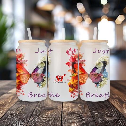 Butterfly Glass Can Tumbler with Bamboo Lid and Straw – Just Breathe Design