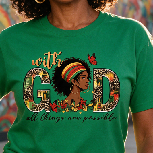 With God All Things Are Possible Shirt, Christian T-Shirt for Women, Matthew 19:26 Faith Tee, Inspirational Christian Gift