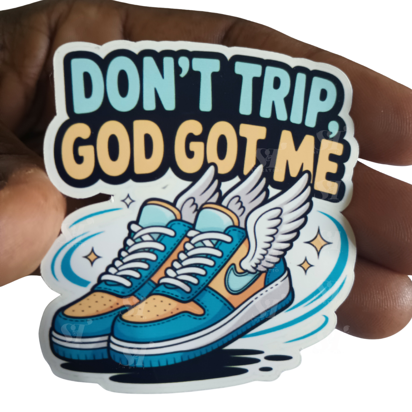 Don't Trip God Got Me Sticker – Winged Sneaker Christian Sticker, Faith-Based Vinyl Decal