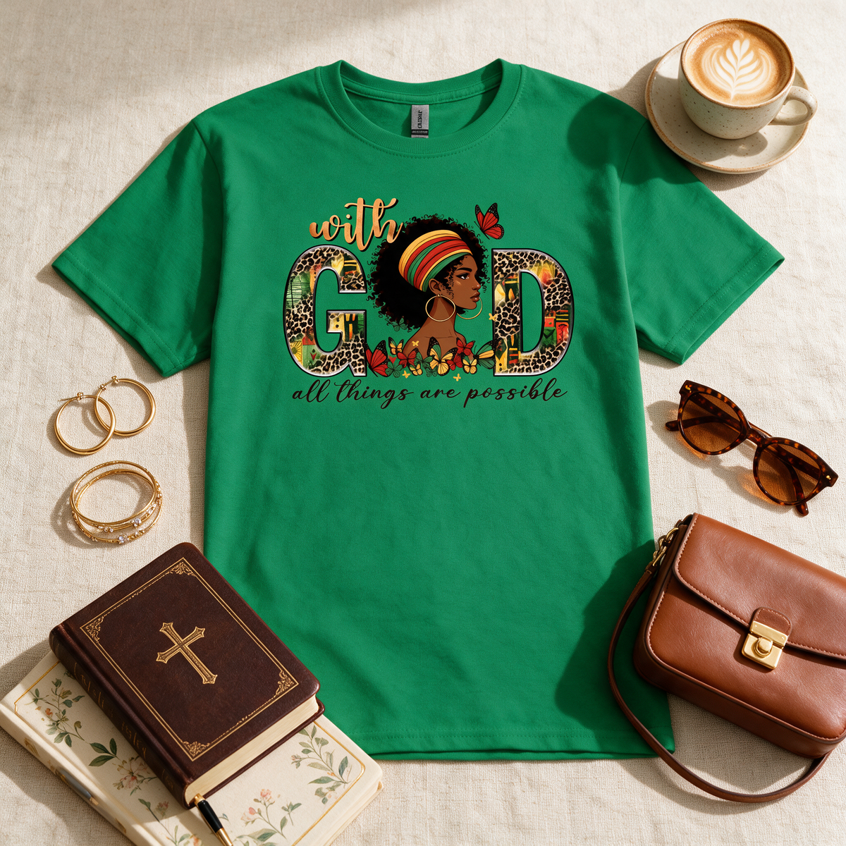 With God All Things Are Possible Shirt, Christian T-Shirt for Women, Matthew 19:26 Faith Tee, Inspirational Christian Gift