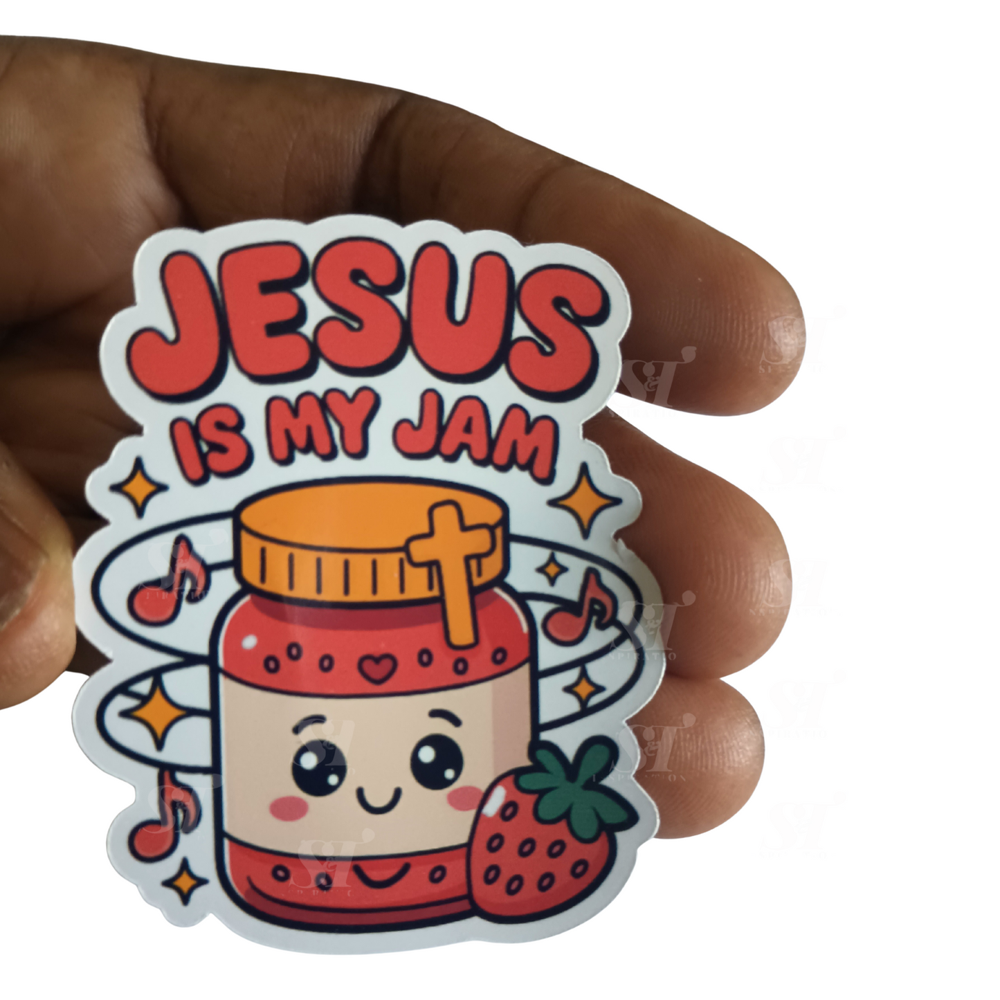 Jesus is My Jam Sticker – Faith-Based Strawberry Jam Jar Design with Music Notes, Cute Christian Sticker