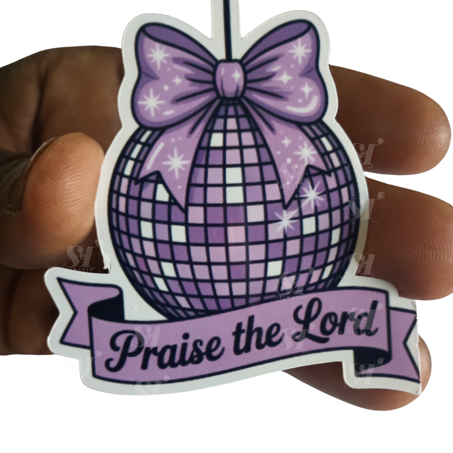 Praise the Lord Disco Ball Sticker – Pink Faith Sticker with Bow, Christian Aesthetic Vinyl Decal, Waterproof Bible Journal Sticker