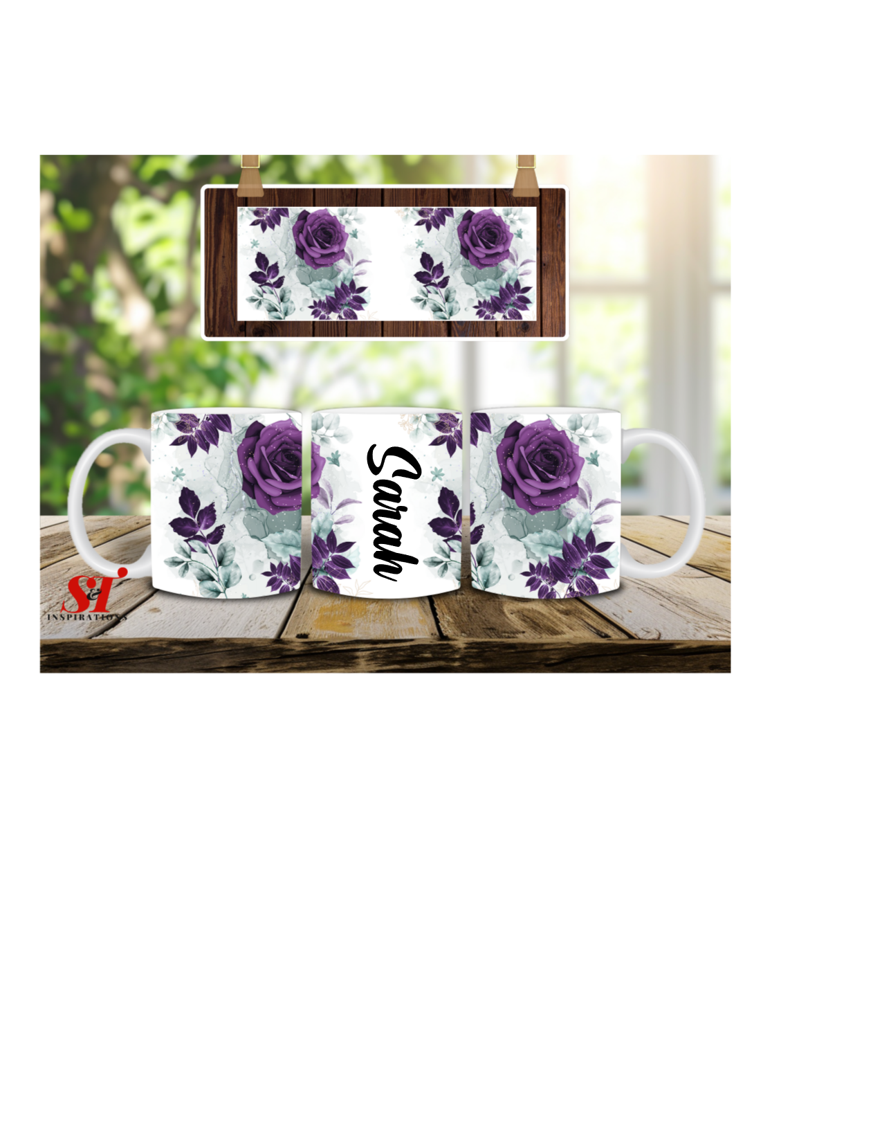 Personalized Floral Rose Mug – Custom Name Coffee Cup