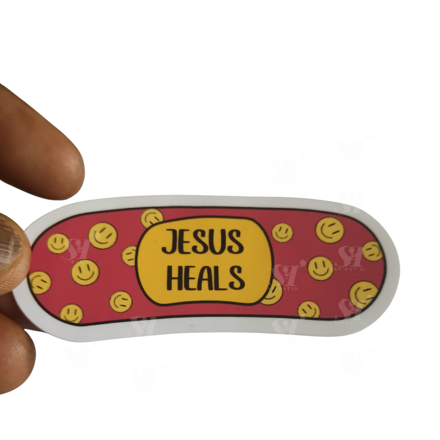 Jesus Heals Sticker – 3 Inch Christian Bandage Vinyl Decal in Pink, Red, and Blue