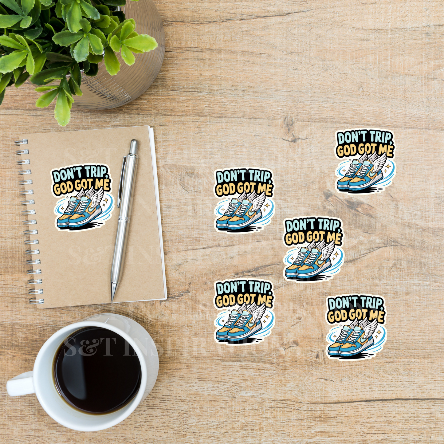 Don't Trip God Got Me Sticker – Winged Sneaker Christian Sticker, Faith-Based Vinyl Decal