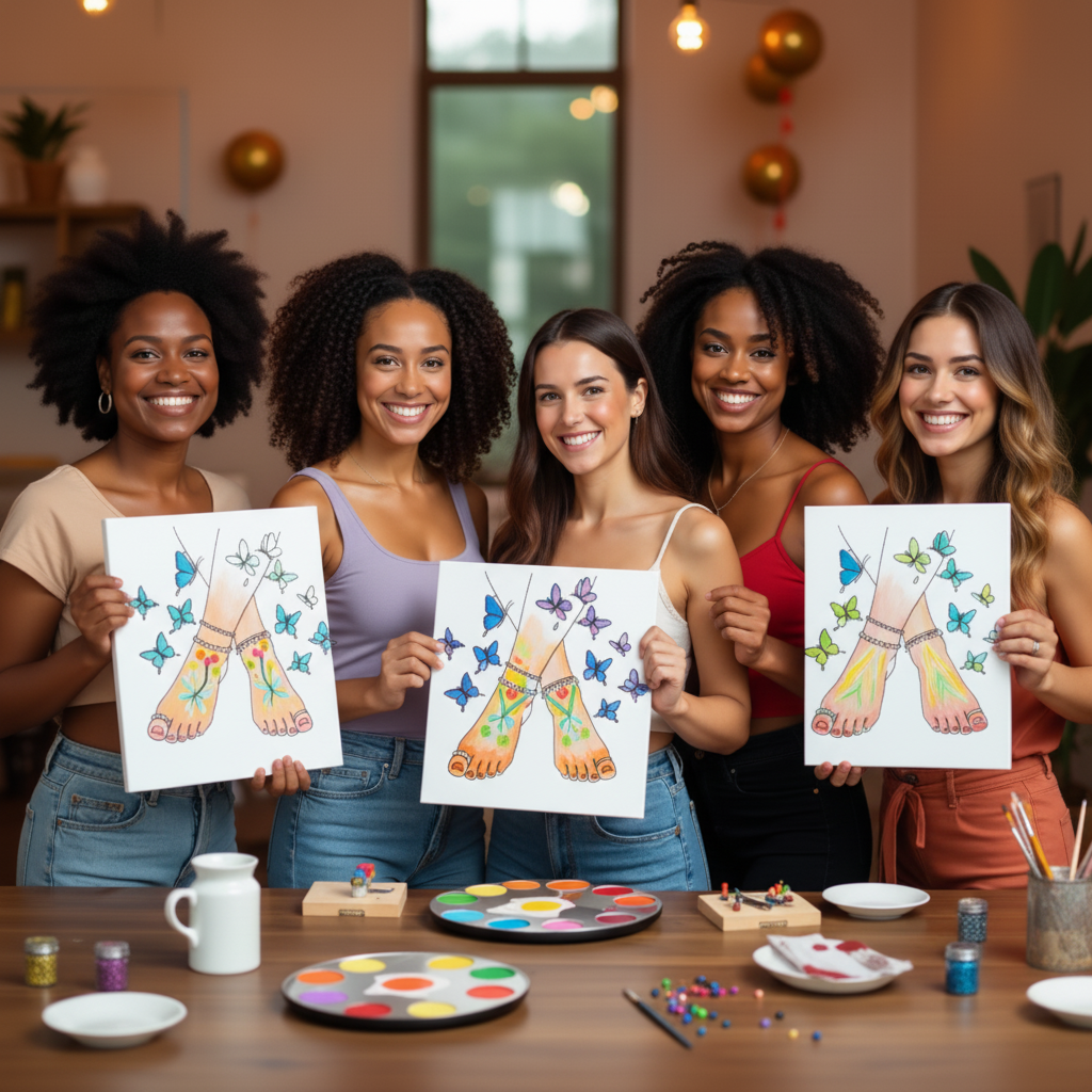 Butterfly Feet Canvas Paint Kit for Women – Girls Night Paint Party Kit – DIY Line Art Painting Set – Birthday, Ladies Night, Craft Party Activity